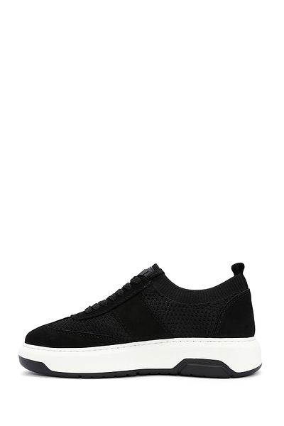Derimod Black Leather Detailed Men's Sneakers - Lace-Up Fabric 24SFD602514