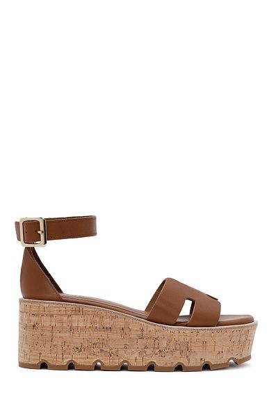 Derimod Women's Tan Ankle Buckle Thick Soled Genuine Leather Sandals 24Sfd181518