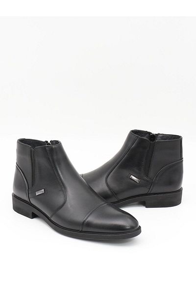 Nesil Shoes Thrtrk 2302-1 Μαύρες ανδρικές μπότες από γνήσιο δέρμα από καουτσούκ