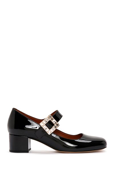 Derimod Women's Stone Buckle Patent Leather Thick Short Mary Jane Heeled Shoes 24Sfd121416
