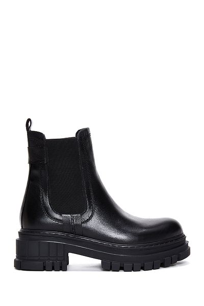 Derimod Women's Black Thick Heeled Leather Chelsea Boots 24Wfd 181418