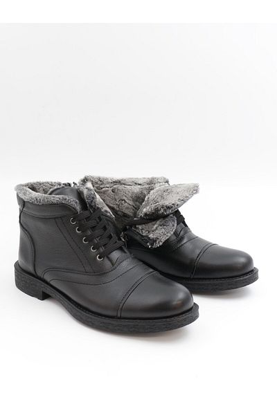 Nesil Shoes Thrtrk 906 Μαύρες ανδρικές μπότες από γνήσιο δέρμα από καουτσούκ