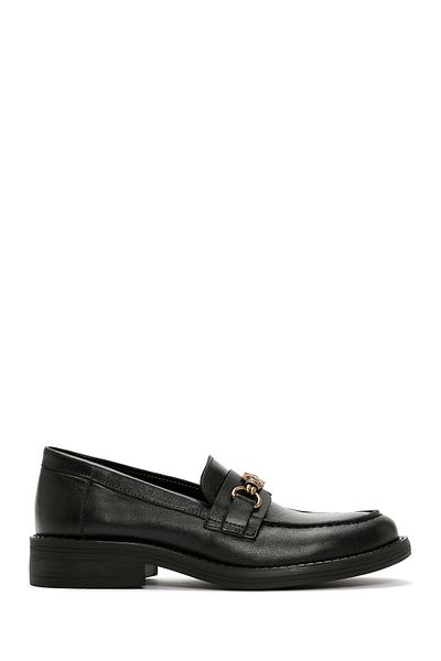 Derimod Women's Black Buckle Detailed Genuine Leather Masculine Penny Loafer Shoes Casual Shoes 24Sfd180418