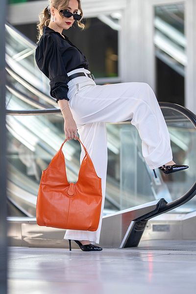 CüzCan Sofia Orange Genuine Leather Women's Hand Shoulder and Shoulder Bag