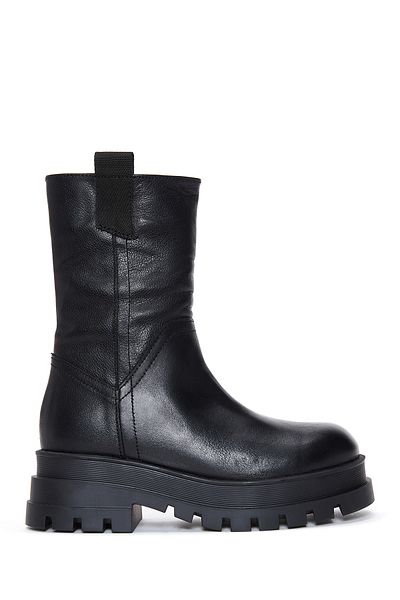 Derimod Black Leather Women's Boots - Zippered and Thick Sole 24WFD 182918