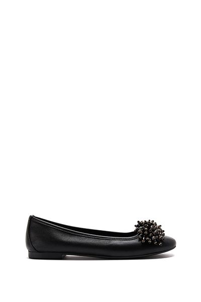 Derimod Women's Black Stone Genuine Leather Summer Ballerina Shoes 24Sfd270418