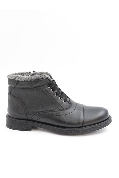 Nesil Shoes Thrtrk 906 Μαύρες ανδρικές μπότες από γνήσιο δέρμα από καουτσούκ