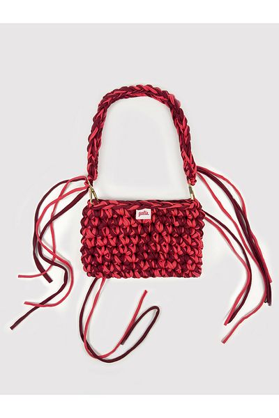 Galia Tasarım Cherry Flame Hand Knitted Mini Shoulder Bag (Red Tones)