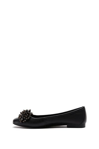 Derimod Women's Black Stone Genuine Leather Summer Ballerina Shoes 24Sfd270418