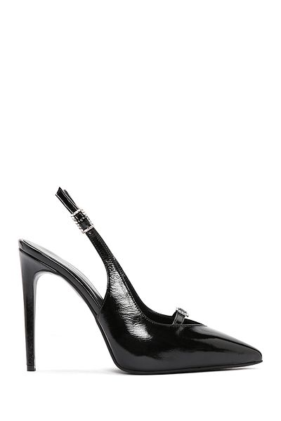 Derimod Black Patent Leather - Ankle Strap Open Back Thin Heeled Shoes 24sfd 101116