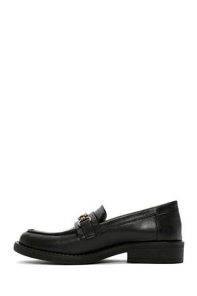Derimod Women's Black Buckle Detailed Genuine Leather Masculine Penny Loafer Shoes Casual Shoes 24Sfd180418