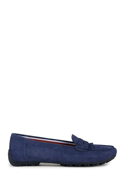 Geox Women's Navy Blue Cosmopolis Suede Genuine Leather Casual Loafer Shoes D35Rca00021C4002