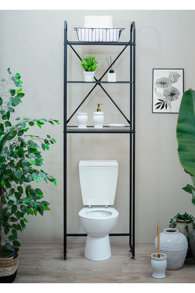 TOPRAK E-TİCARET 3 Raflı Metal Ayaklı Banyo Rafı Klozet Üstü Raflı Metal Bany...