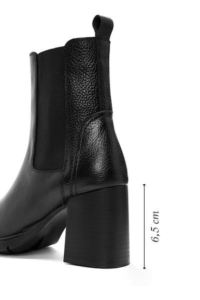 Derimod Women's Black Thick Heeled Leather Chelsea Boots 24Wfd1521Ft