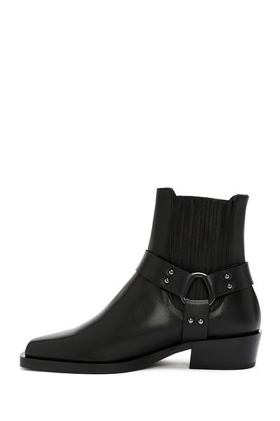 Derimod Black Leather Cowboy Boots - Buckle Detailed, Women's, 24WFD 151818