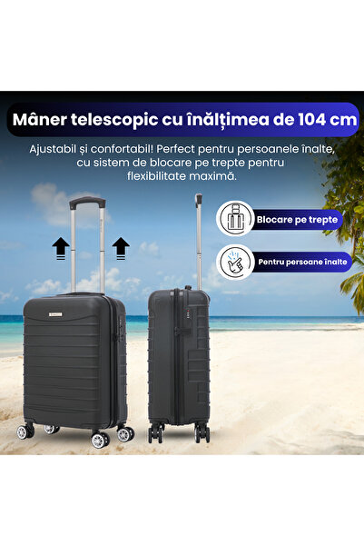 Quasar & Co. Set troler cabina cu geanta cosmetice,55x36x20cm,valiza Bagaj de mana,cifru,ABS,Negru