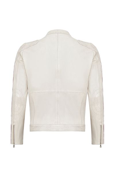 Derimod Storm Men's White Slim-Fit Emblem Leather Coat 24Sgm6525Wf