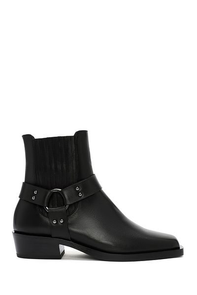 Derimod Black Leather Cowboy Boots - Buckle Detailed, Women's, 24WFD 151818