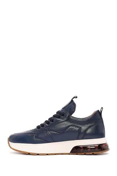 Derimod Men's Navy Blue Lace-Up Thick Sole Leather Sneakers 24Wfd 642318