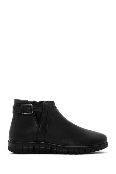 Derimod Women's Black Zippered Buckle Detailed Leather Comfort Boots 24Wfd 360118