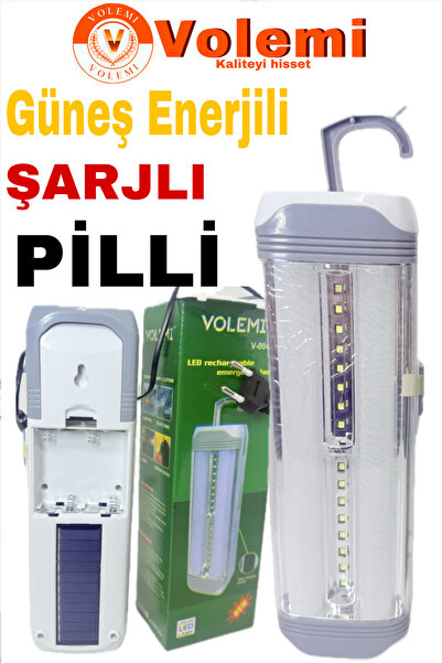 VOLEMİ V-004 Güneş Enerjili Şarjlı Ve Pilli Ledli Kamp Lambası Işıldak