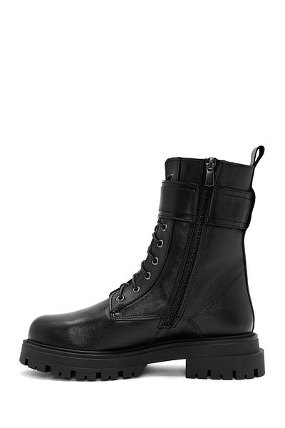 Derimod Black Leather Women's Boots - Lace up and Zipper 24Wfd 185618