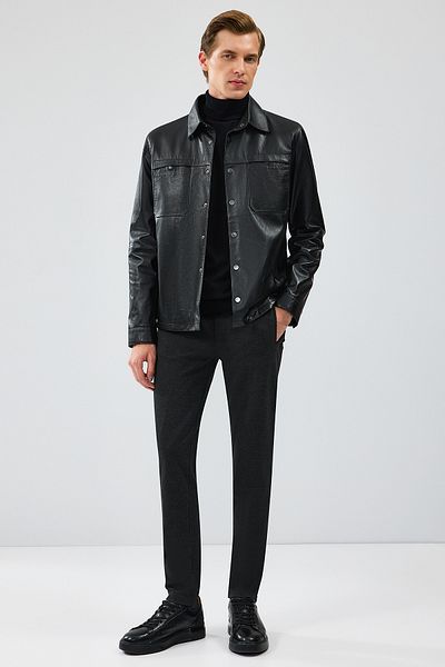 Derimod Enzo Men's Leather Jacket - Shirt Collar, Black 24SGE65241m