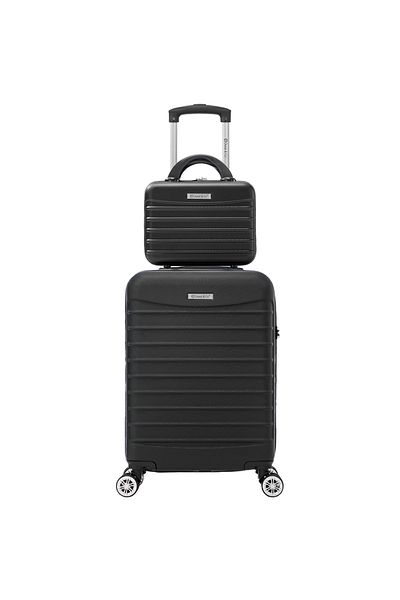 Quasar & Co. Set Troler Cabina Cu Geanta Cosmetice,55x36x20cm,valiza Bagaj De Mana,cifru,abs,negru