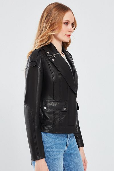 Derimod Reina Black Biker Leather Jacket - 24sgd5186ve