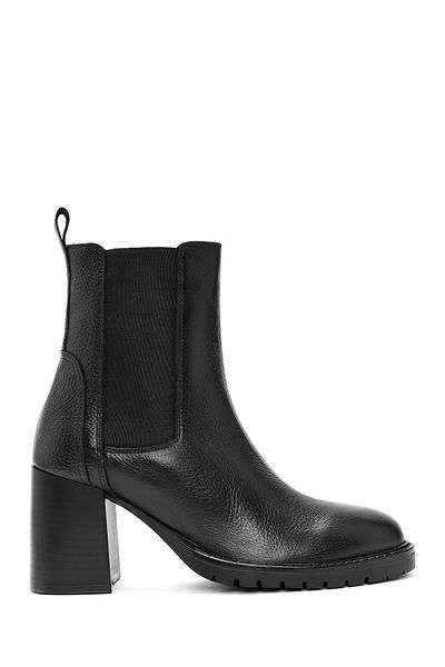 Derimod Women's Black Thick Heeled Leather Chelsea Boots 24Wfd1521Ft