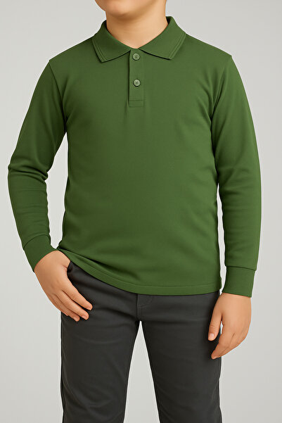 nacar çarşı Παιδικό μακρυμάνικο μπλουζάκι με λαιμόκοψη πόλο σε χακί πράσινο χ...