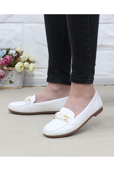 Nesil Shoes Neyna 23027 Balerini anatomici pentru femei cu cataramă cu lanț alb