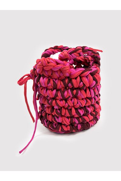 Galia Tasarım Berry Blaze Bucket Hand Knitted Mini Bag (Red & Fuchia Tones)
