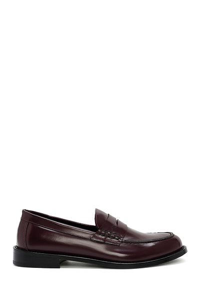 Derimod Pantofi pentru femei din piele burgundă din piele naturală masculină Penny Loafer Pantofi casual zilnic 24wfd151522