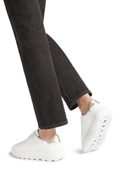 Geox White Leather Lace-Up Women's Sneakers - Spherica Ec4.1 D35tcb085y2c0232