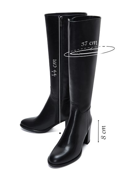 Derimod Women's Black Zippered Thick Heeled Leather Boots 24Wfd 281018
