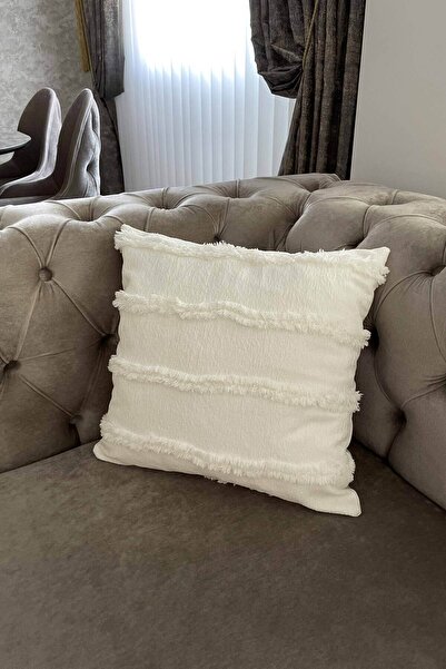 Uğur Home Ev Tekstili Μαξιλαροθήκη με γούνινο και μοτίβο - 45x45 εκ. Κομψό και άνετο διακοσμητικό μαξιλάρι