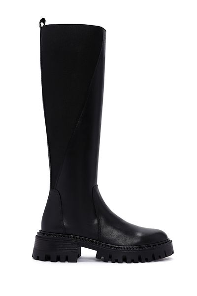 Derimod Black Leather Boots - Zippered and Thick Sole 24Wfd 151314