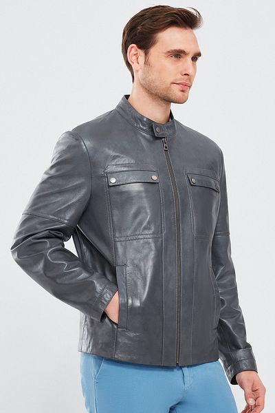 Derimod Larry Men's Gray Leather Coat - 24sge 652147