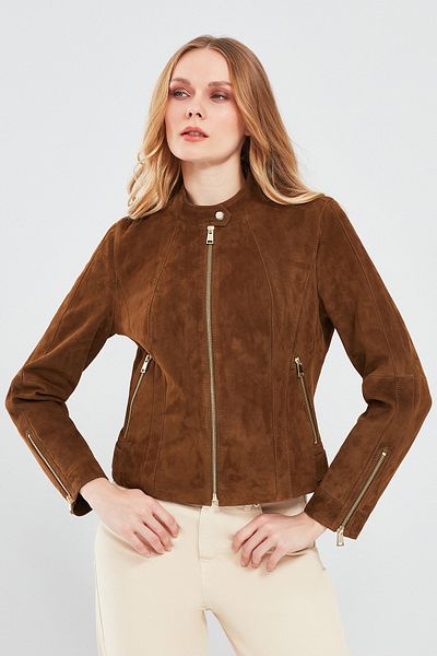 Derimod Grace Women - Brown Suede Short Leather Jacket 24sge 519710