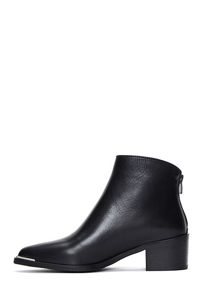 Derimod Women's Black Zippered Short Heeled Leather Boots 24Wfd280118
