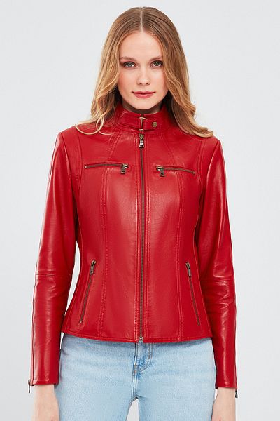 Derimod Maria Women's Red Short Leather Jacket - 24sge51781m