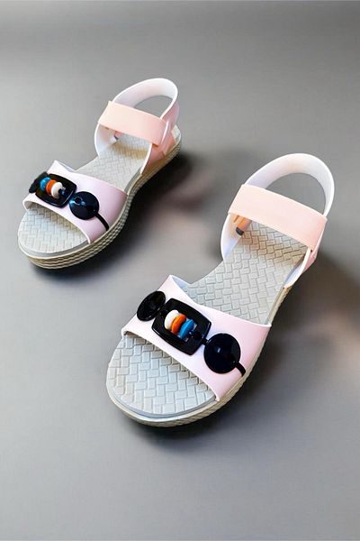 Oksit Straw Look Diya Sole Button Detailed Women's Sandals