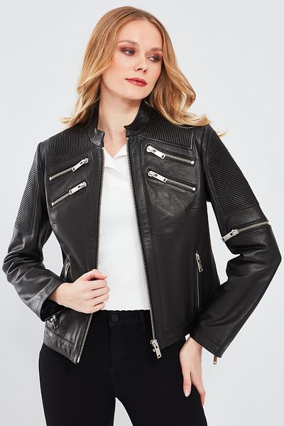 Derimod Milano Black Short Women's Leather Jacket - 24sgd5184u6