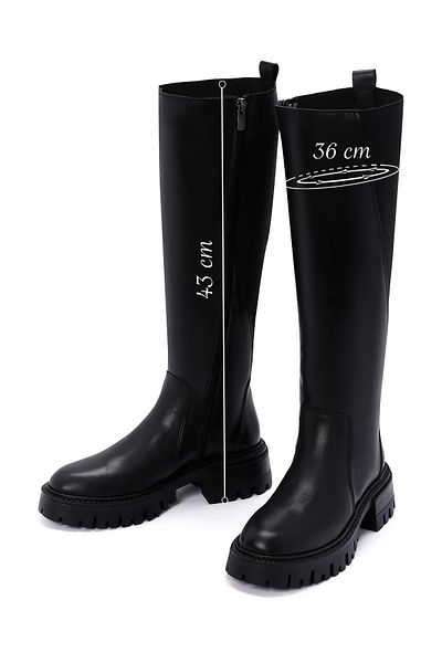 Derimod Black Leather Boots - Zippered and Thick Sole 24Wfd 151314