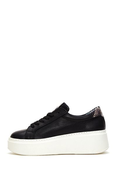 Derimod Women's Black Lace-Up Thick Sole Leather Sneaker 24Wfd 370218