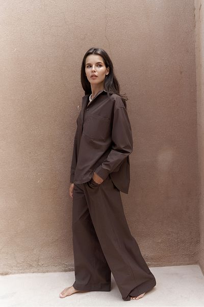 MAİ COLLECTİON Mirabella Brown Shirt Pants Set