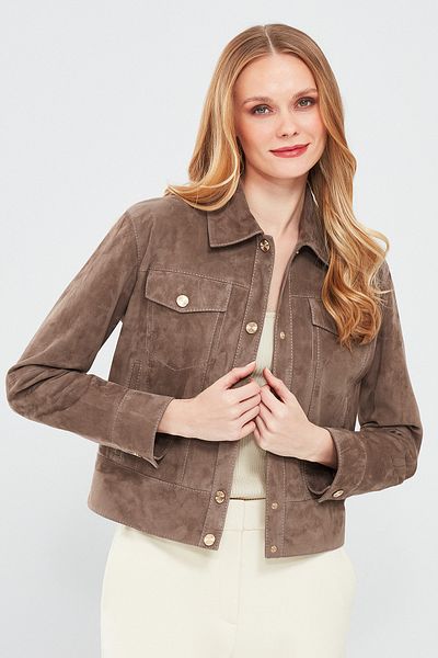 Derimod Amber Women's - Mink Shirt Collar, Short Suede Leather Jacket 24sge 519810