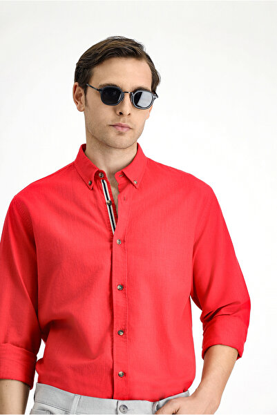 Kiğılı Long Sleeve Regular Fit Button Collar Linen Look Sports Cotton Shirt