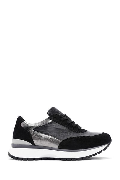 Derimod Black Leather Women's Sneakers - Lace-up, Model 24WFD 370414